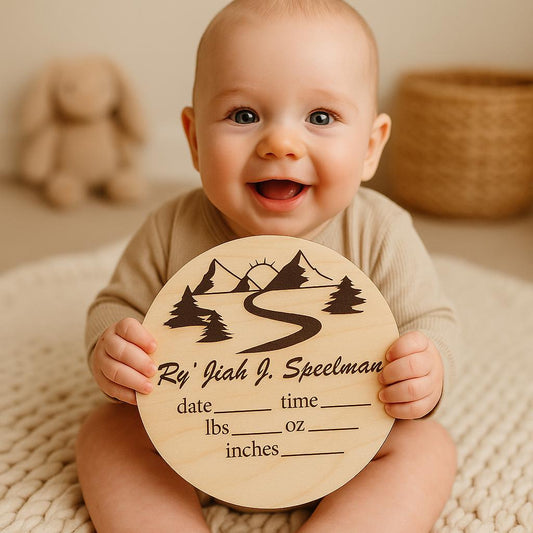 Personalized Wooden Baby Announcement Sign: Birth Stats Photo Prop - Stumps Custom Wood