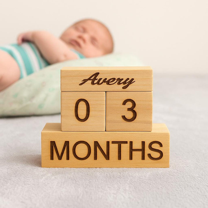 Personalized Wooden Milestone Blocks: Rustic Nursery Photo Props - Stumps Custom Wood
