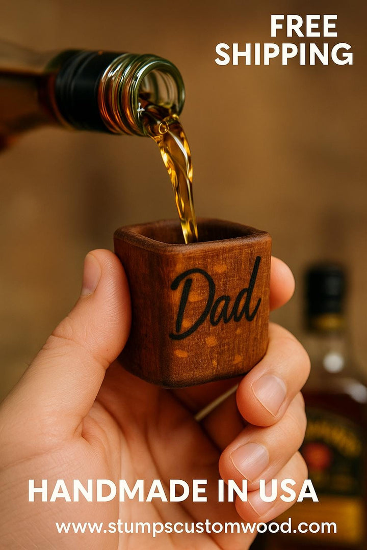 Redwood Shot Glass with Name | Custom Engraved Wood Shot Glass - Stumps Custom Wood