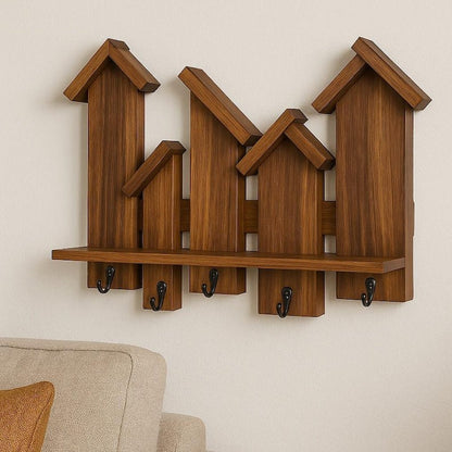 Rustic Birdhouse Wall Shelf | Handmade Wooden Coat Rack - Stumps Custom Wood