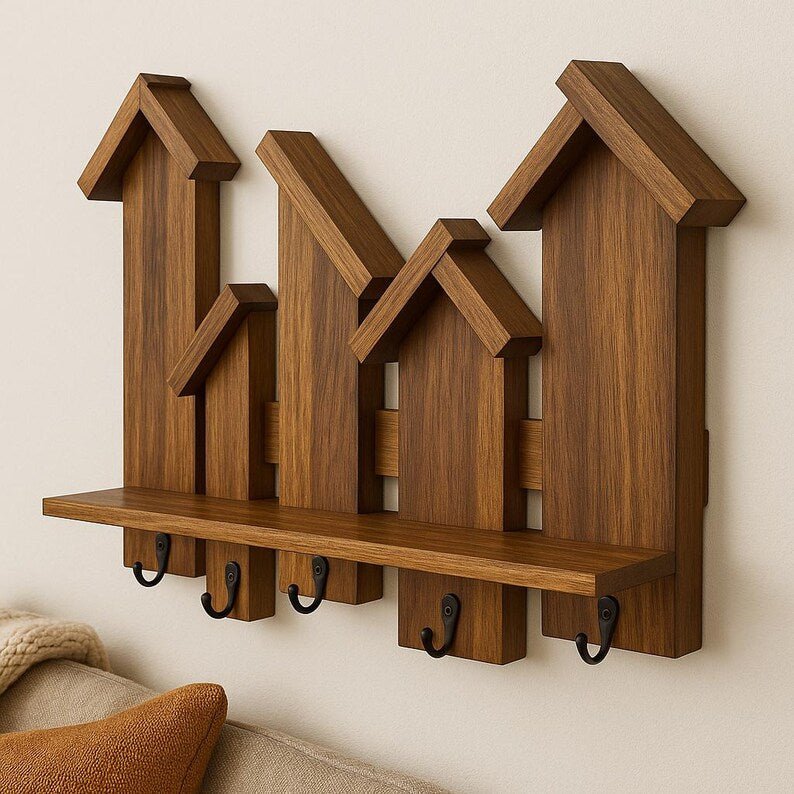 Rustic Birdhouse Wall Shelf | Handmade Wooden Coat Rack - Stumps Custom Wood