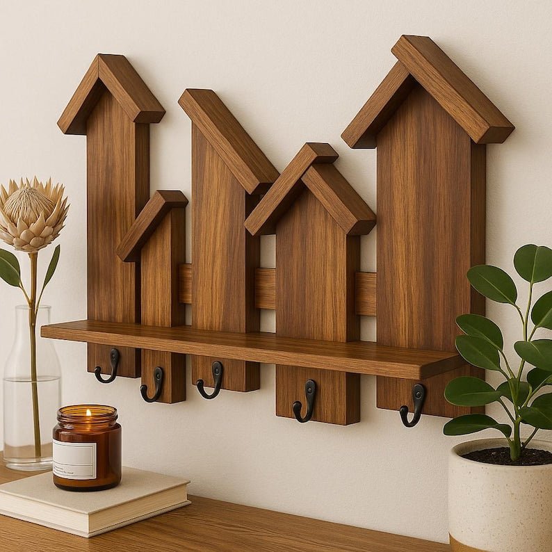 Rustic Birdhouse Wall Shelf | Handmade Wooden Coat Rack - Stumps Custom Wood