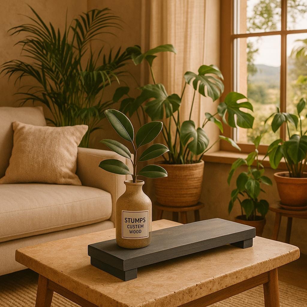 Rustic Wood Table Riser: Farmhouse Candle & Plant Display - Stumps Custom Wood
