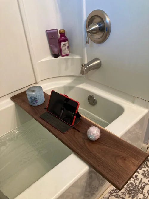 Solid Walnut Bathtub Tray | Handmade Wooden Bath Board - Stumps Custom Wood