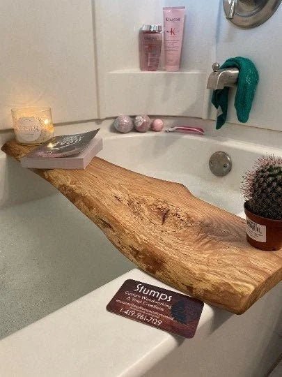 Spalted Bathtub Tray | Handmade Wooden Bath Board with Unique Grain - Stumps Custom Wood