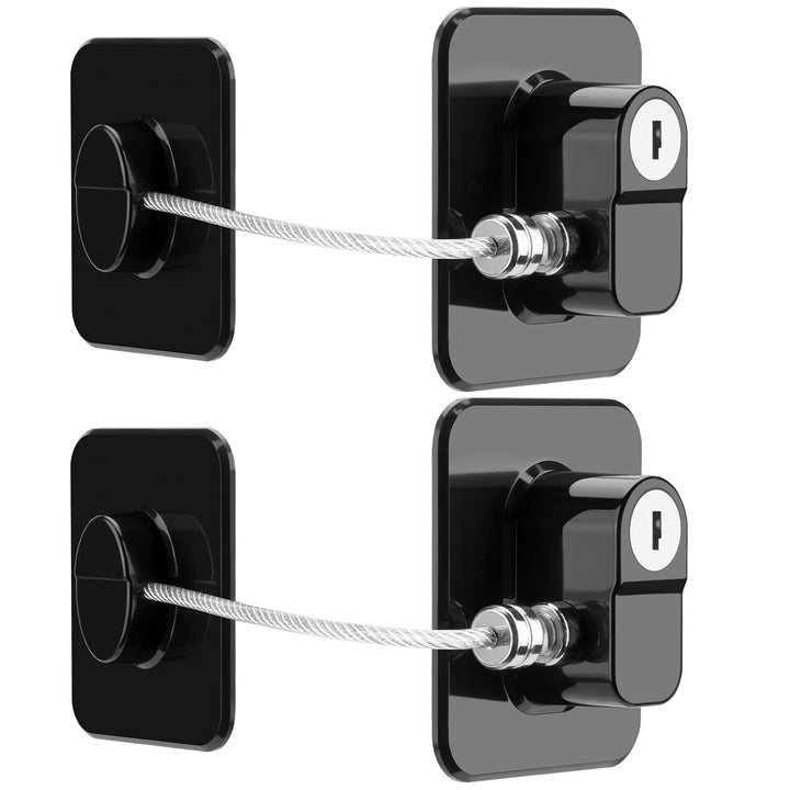 Stick-on reptile enclosure locks with key, designed for secure sliding glass and acrylic doors, 2 pack.