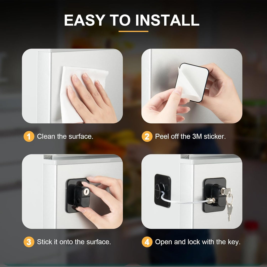 Step-by-step installation of stick-on reptile enclosure locks with key for secure enclosures.