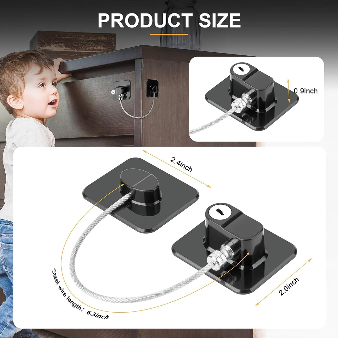 Stick-On Reptile Enclosure Locks on a cabinet showcasing product size and features to secure reptile enclosures.