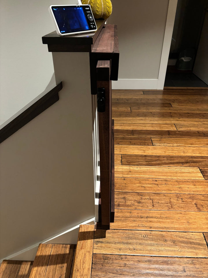 Vertical Slat Sliding Baby &amp; Pet Gate | Concealed Wood Safety Gate - Stumps Custom Wood