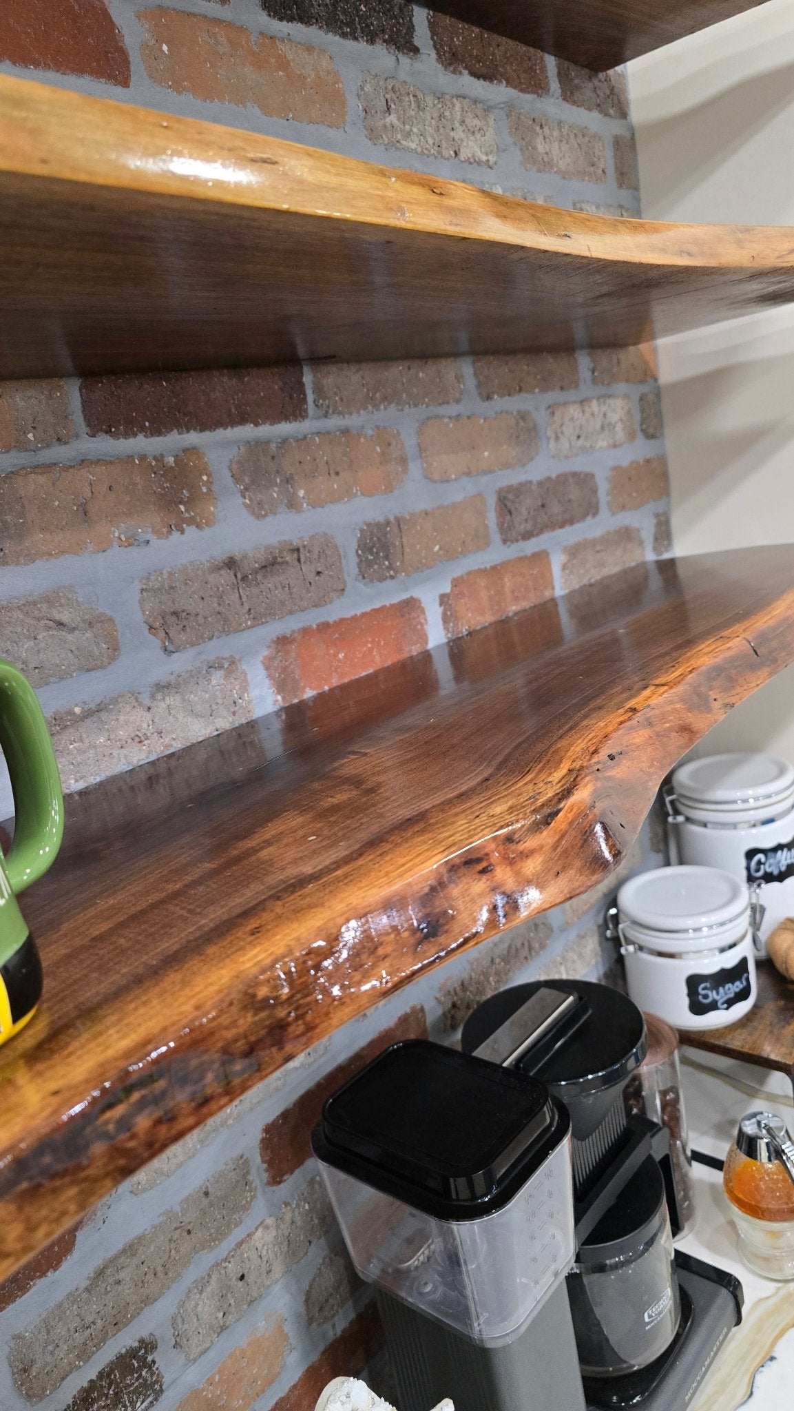 Walnut Live Edge Shelf: Rustic Floating Wall Shelves for Home & Office - Stumps Custom Wood