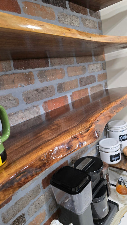 Walnut Live Edge Shelf: Rustic Floating Wall Shelves for Home & Office - Stumps Custom Wood