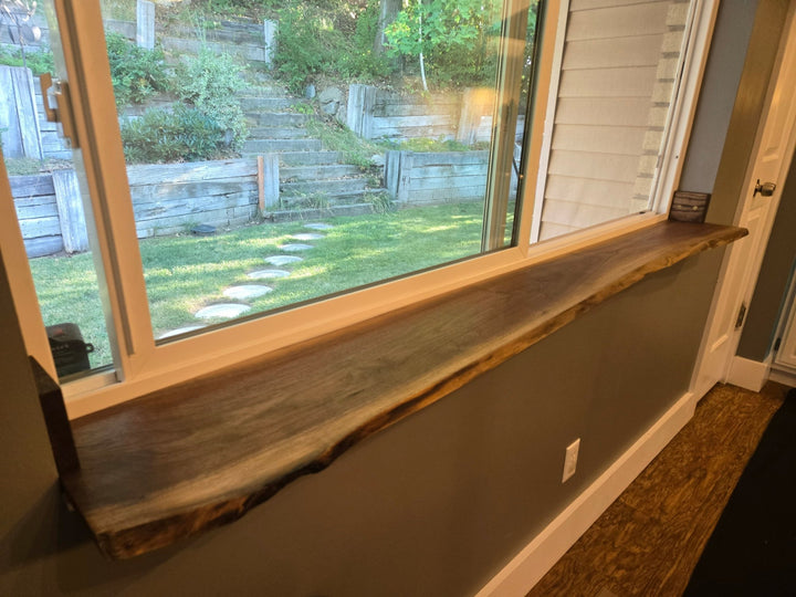 Walnut Live Edge Window Sill Shelf: Adhesive Rustic Plant Display - Stumps Custom Wood