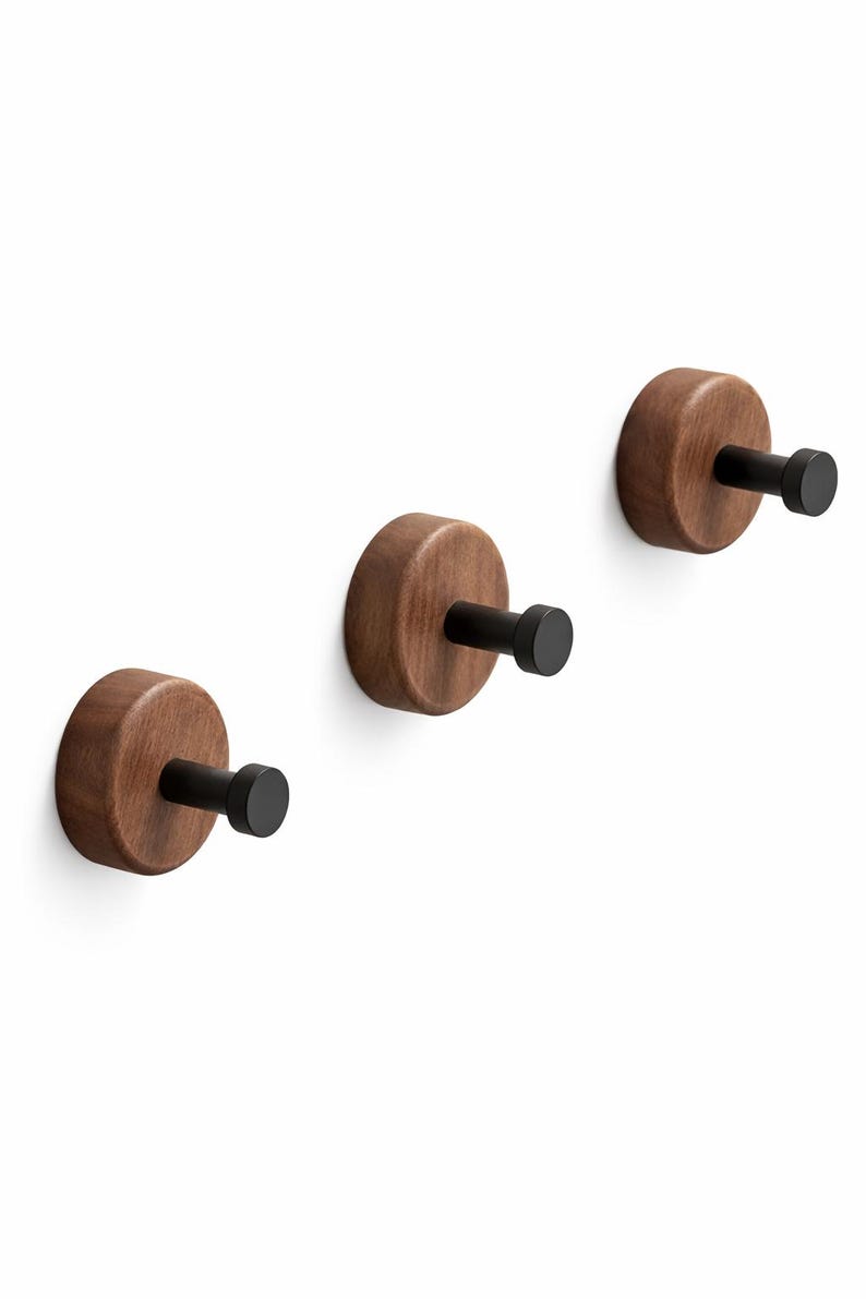Walnut Wall Hook Modern Wood Bag &amp; Coat Hanger Keyhole Mount - Stumps Custom Wood