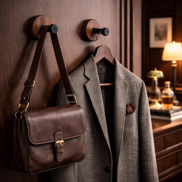 Walnut Wall Hook Modern Wood Bag &amp; Coat Hanger Keyhole Mount - Stumps Custom Wood