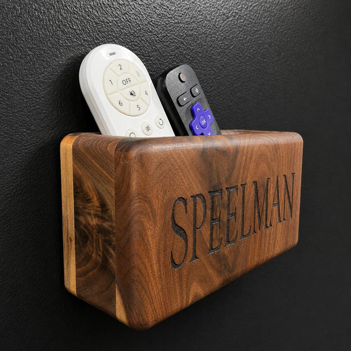 Wood Remote Holder Wall Mount, Wooden Phone Organizer, Maple or Walnut Remote Caddy, Entryway Storage Box, Housewarming Gift - Stumps Custom Wood