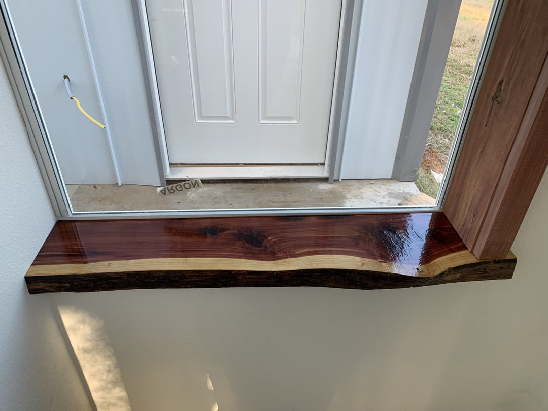 wood walnut live Window Sill Shelf: Adhesive Rustic Plant Display - Stumps Custom Wood