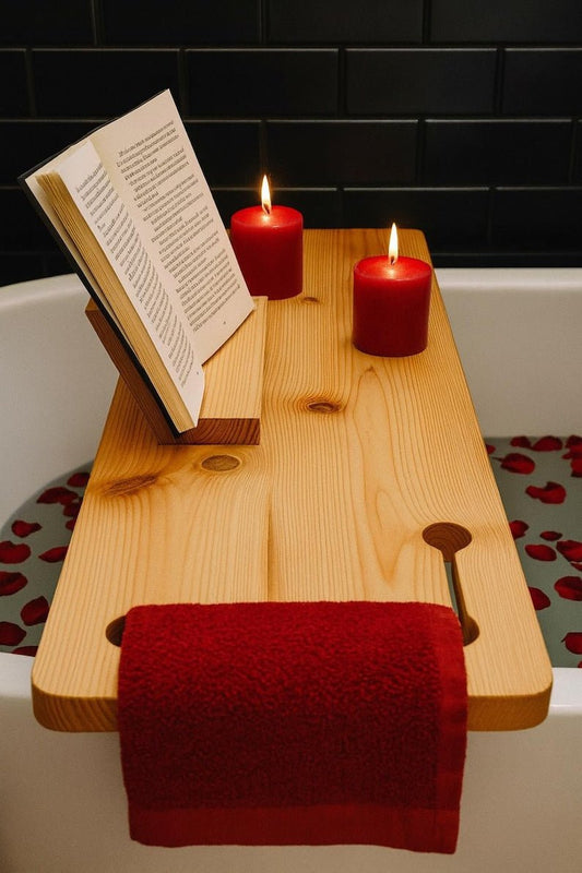 wooden bathtub tray with book holder: Wooden Bath Tub Caddy - Stumps Custom Wood