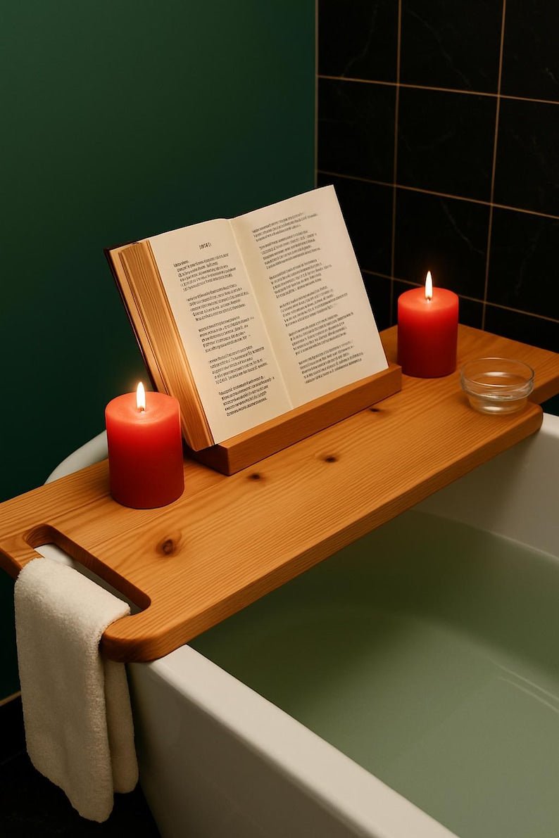 wooden bathtub tray with book holder: Wooden Bath Tub Caddy - Stumps Custom Wood