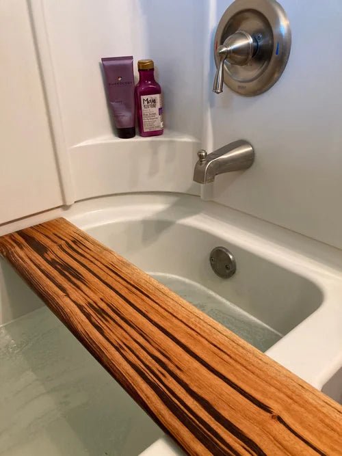 Zebra Wood Bathtub Tray | Handmade Exotic Wooden Bath Board - Stumps Custom Wood